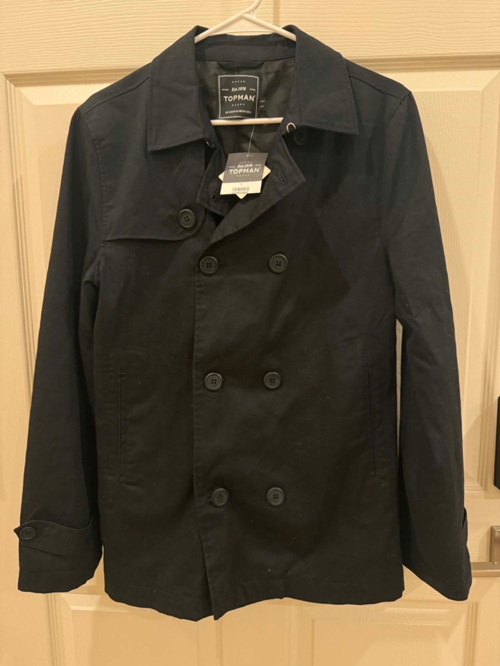 Topman Black Double-Breasted Pea Coat Black Mens Small New with Tag